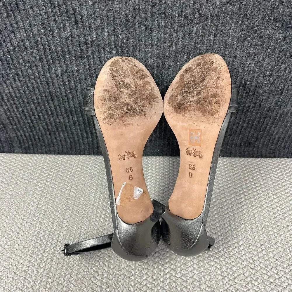 Coach Marcella Ankle Wrap Kitten Heel Silver Leather Italian Women’s 6.5 B